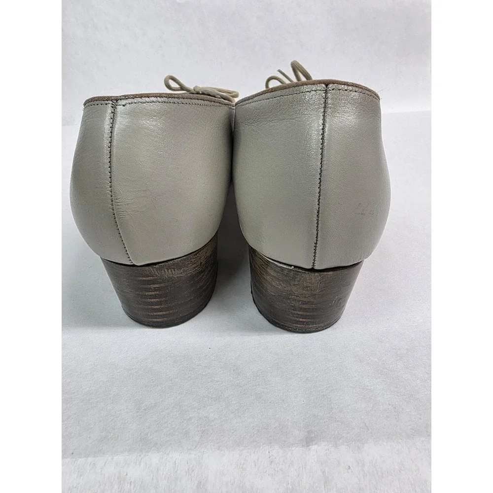 Womens Taupe Leather Oxford Pumps Footsaver‎ Shoes Lace Up Heels 8.5, 1960s READ